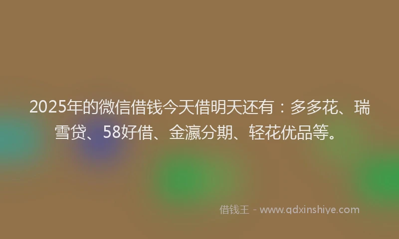2025年的微信借钱今天借明天还有：多多花、瑞雪贷、58好借、金瀛分期、轻花优品等。