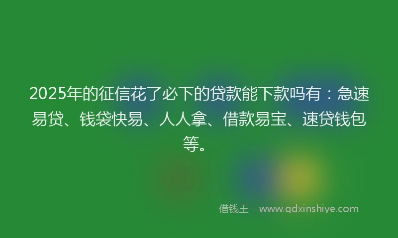 2025年的征信花了必下的贷款能下款吗有：急速易贷、钱袋快易、人人拿、借款易宝、速贷钱包等。