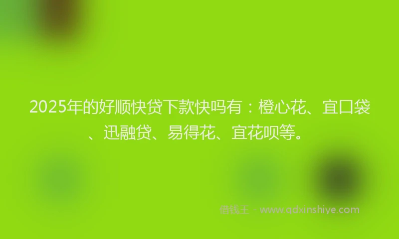 2025年的好顺快贷下款快吗有：橙心花、宜口袋、迅融贷、易得花、宜花呗等。