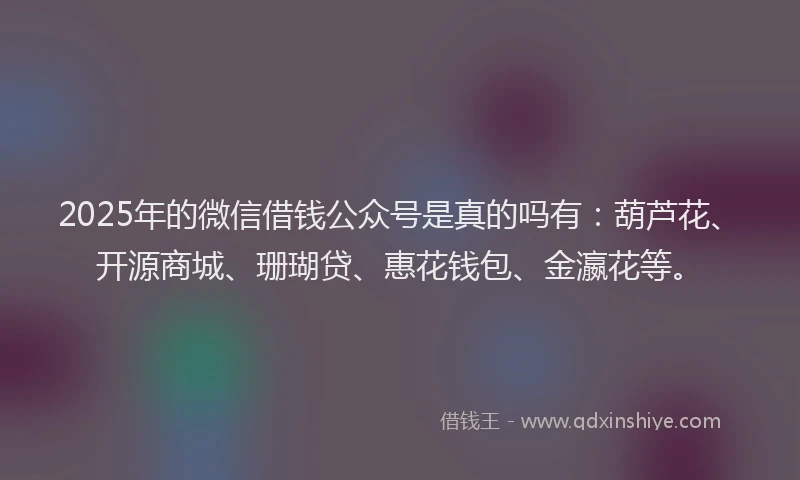2025年的微信借钱公众号是真的吗有：葫芦花、开源商城、珊瑚贷、惠花钱包、金瀛花等。