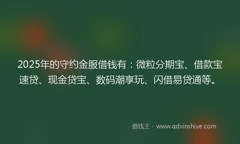 2025年的守约金服借钱有：微粒分期宝、借款宝速贷、现金贷宝、数码潮享玩、闪借易贷通等。