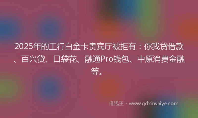 2025年的工行白金卡贵宾厅被拒有：你我贷借款、百兴贷、口袋花、融通Pro钱包、中原消费金融等。
