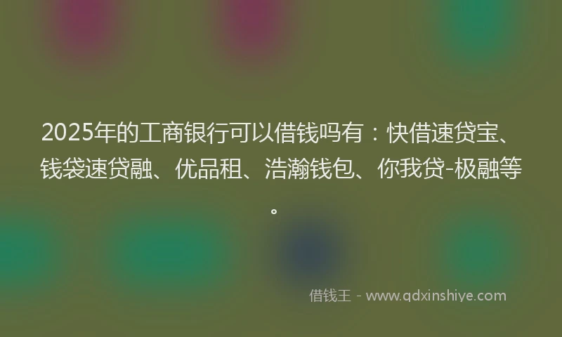 2025年的工商银行可以借钱吗有：快借速贷宝、钱袋速贷融、优品租、浩瀚钱包、你我贷-极融等。