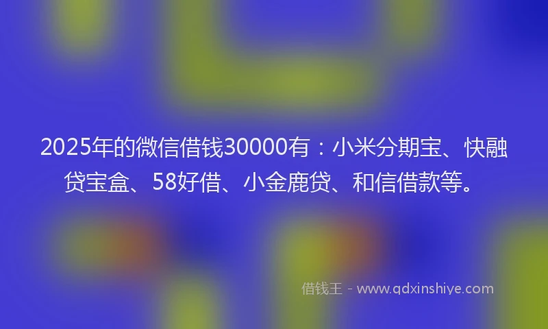 2025年的微信借钱30000有：小米分期宝、快融贷宝盒、58好借、小金鹿贷、和信借款等。