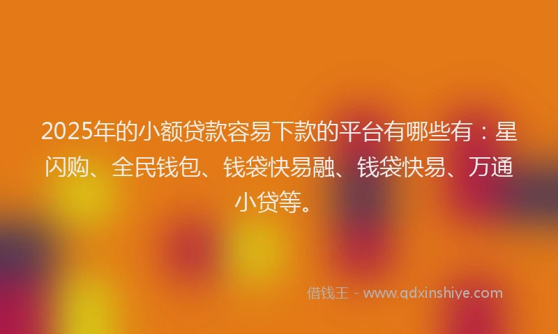 2025年的小额贷款容易下款的平台有哪些有：星闪购、全民钱包、钱袋快易融、钱袋快易、万通小贷等。