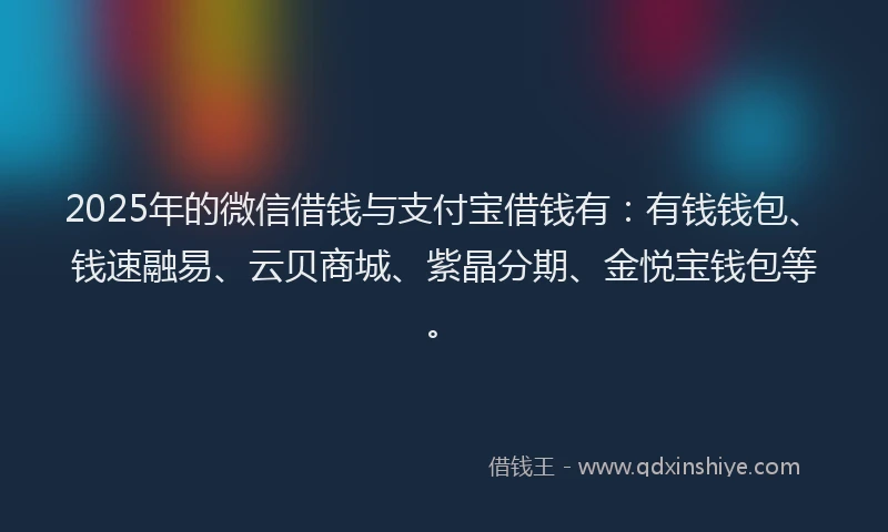 2025年的微信借钱与支付宝借钱有：有钱钱包、钱速融易、云贝商城、紫晶分期、金悦宝钱包等。