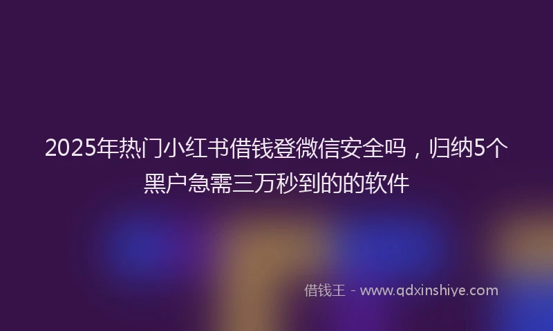 2025年热门小红书借钱登微信安全吗，归纳5个黑户急需三万秒到的的软件
