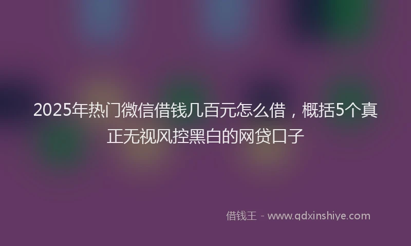 2025年热门微信借钱几百元怎么借，概括5个真正无视风控黑白的网贷口子