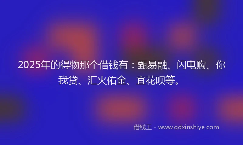 2025年的得物那个借钱有：甄易融、闪电购、你我贷、汇火佑金、宜花呗等。