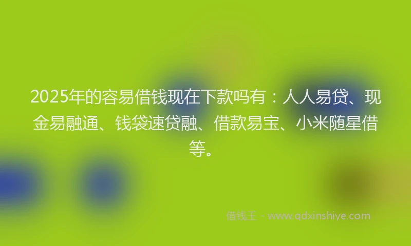 2025年的容易借钱现在下款吗有：人人易贷、现金易融通、钱袋速贷融、借款易宝、小米随星借等。