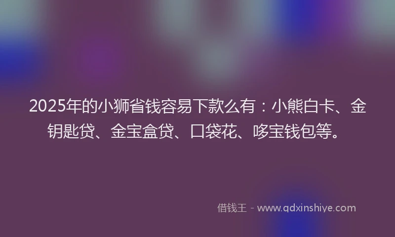 2025年的小狮省钱容易下款么有：小熊白卡、金钥匙贷、金宝盒贷、口袋花、哆宝钱包等。