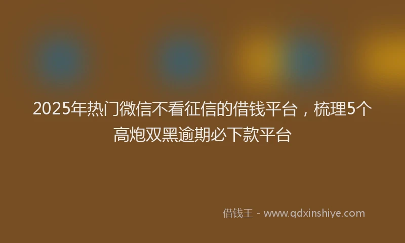 2025年热门微信不看征信的借钱平台，梳理5个高炮双黑逾期必下款平台