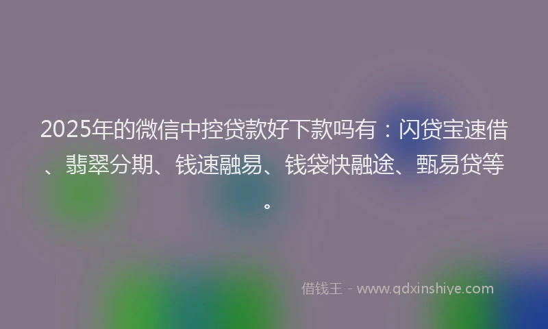 2025年的微信中控贷款好下款吗有：闪贷宝速借、翡翠分期、钱速融易、钱袋快融途、甄易贷等。