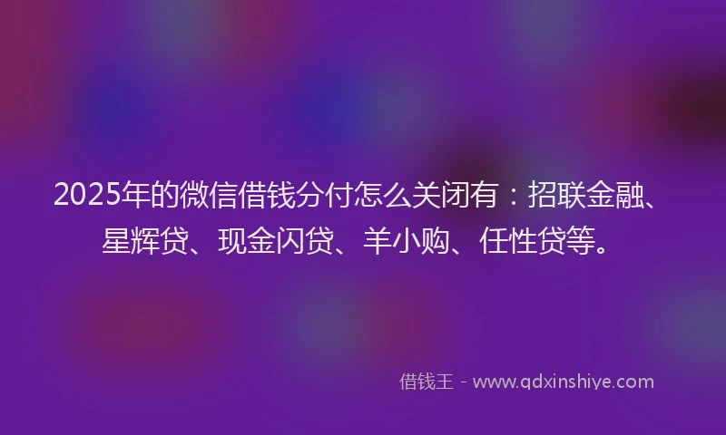 2025年的微信借钱分付怎么关闭有：招联金融、星辉贷、现金闪贷、羊小购、任性贷等。