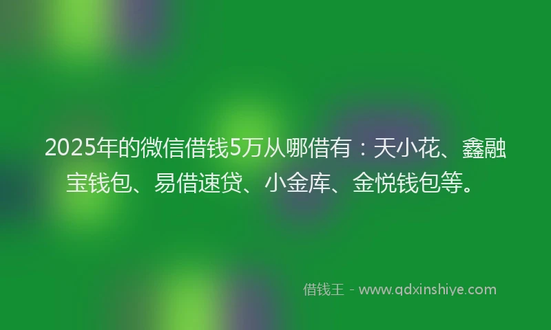 2025年的微信借钱5万从哪借有：天小花、鑫融宝钱包、易借速贷、小金库、金悦钱包等。