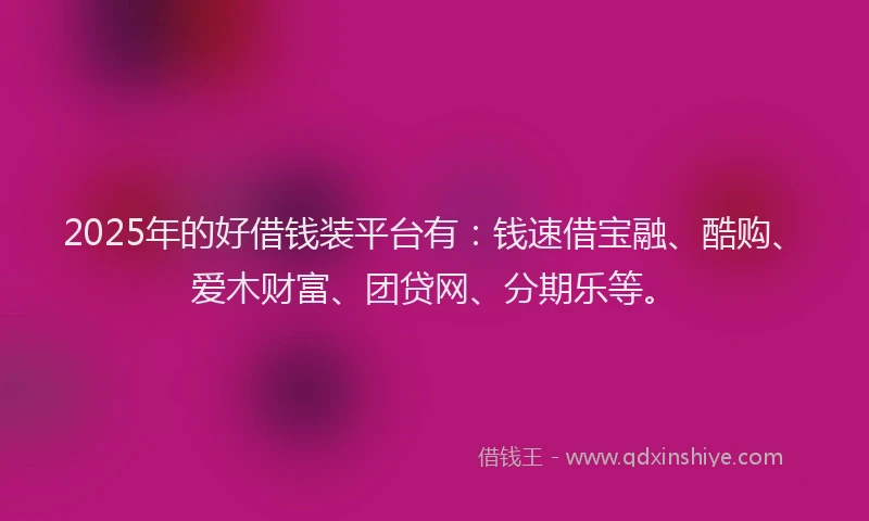 2025年的好借钱装平台有：钱速借宝融、酷购、爱木财富、团贷网、分期乐等。
