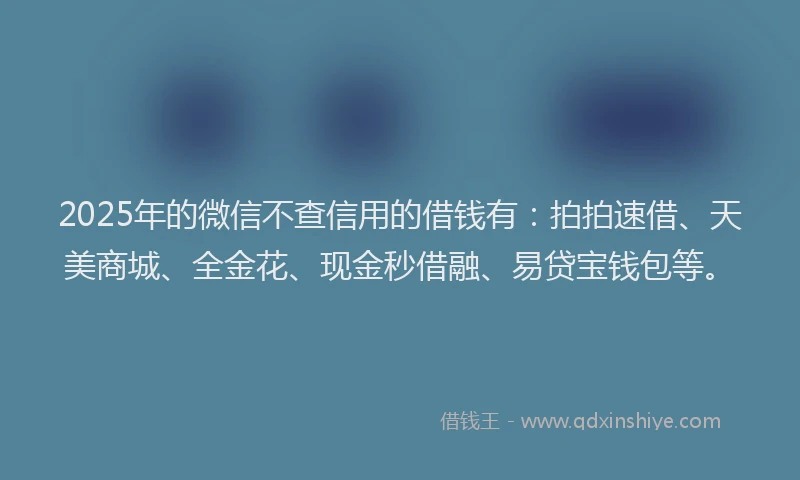 2025年的微信不查信用的借钱有：拍拍速借、天美商城、全金花、现金秒借融、易贷宝钱包等。