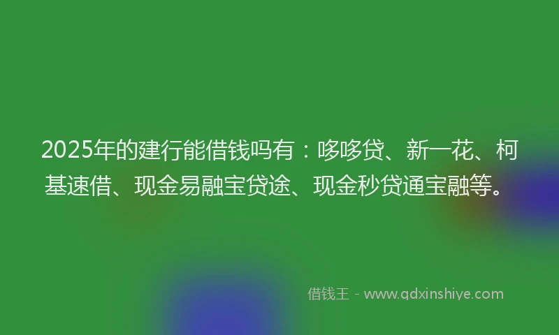 2025年的建行能借钱吗有：哆哆贷、新一花、柯基速借、现金易融宝贷途、现金秒贷通宝融等。