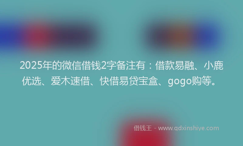 2025年的微信借钱2字备注有：借款易融、小鹿优选、爱木速借、快借易贷宝盒、gogo购等。