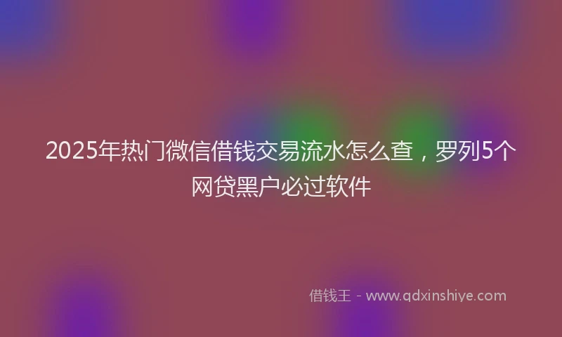 2025年热门微信借钱交易流水怎么查，罗列5个网贷黑户必过软件