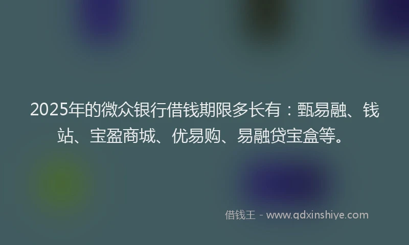 2025年的微众银行借钱期限多长有：甄易融、钱站、宝盈商城、优易购、易融贷宝盒等。