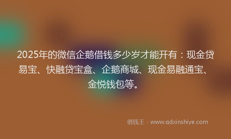 2025年的微信企鹅借钱多少岁才能开有：现金贷易宝、快融贷宝盒、企鹅商城、现金易融通宝、金悦钱包等。