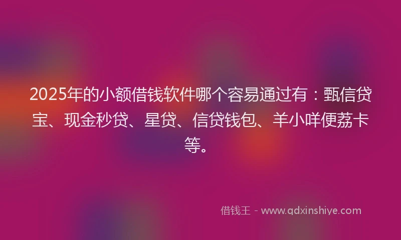 2025年的小额借钱软件哪个容易通过有：甄信贷宝、现金秒贷、星贷、信贷钱包、羊小咩便荔卡等。