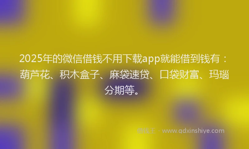 2025年的微信借钱不用下载app就能借到钱有：葫芦花、积木盒子、麻袋速贷、口袋财富、玛瑙分期等。