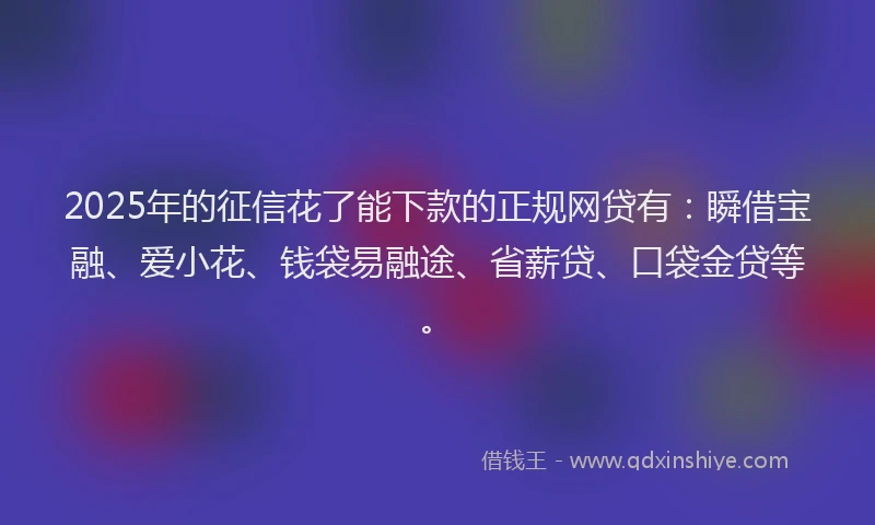 2025年的征信花了能下款的正规网贷有：瞬借宝融、爱小花、钱袋易融途、省薪贷、口袋金贷等。