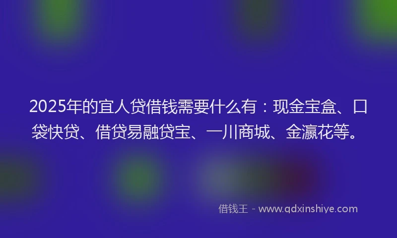 2025年的宜人贷借钱需要什么有：现金宝盒、口袋快贷、借贷易融贷宝、一川商城、金瀛花等。