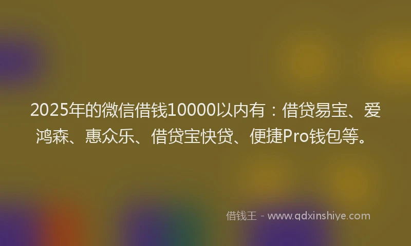 2025年的微信借钱10000以内有：借贷易宝、爱鸿森、惠众乐、借贷宝快贷、便捷Pro钱包等。