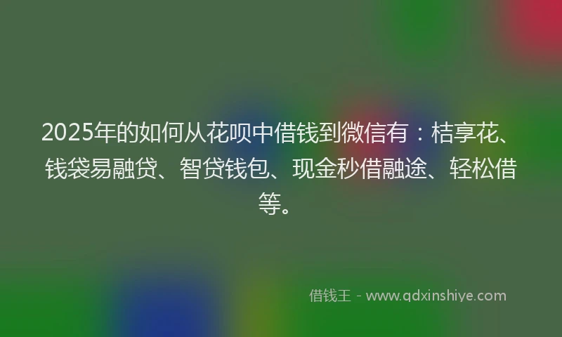 2025年的如何从花呗中借钱到微信有：桔享花、钱袋易融贷、智贷钱包、现金秒借融途、轻松借等。