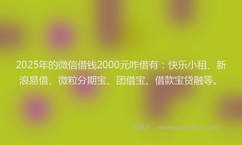2025年的微信借钱2000元咋借有：快乐小租、新浪易借、微粒分期宝、团借宝、借款宝贷融等。