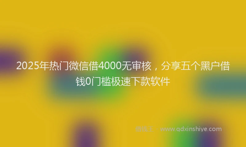 2025年热门微信借4000无审核，分享五个黑户借钱0门槛极速下款软件