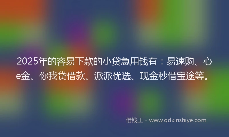 2025年的容易下款的小贷急用钱有：易速购、心e金、你我贷借款、派派优选、现金秒借宝途等。