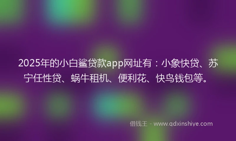 2025年的小白鲨贷款app网址有：小象快贷、苏宁任性贷、蜗牛租机、便利花、快鸟钱包等。
