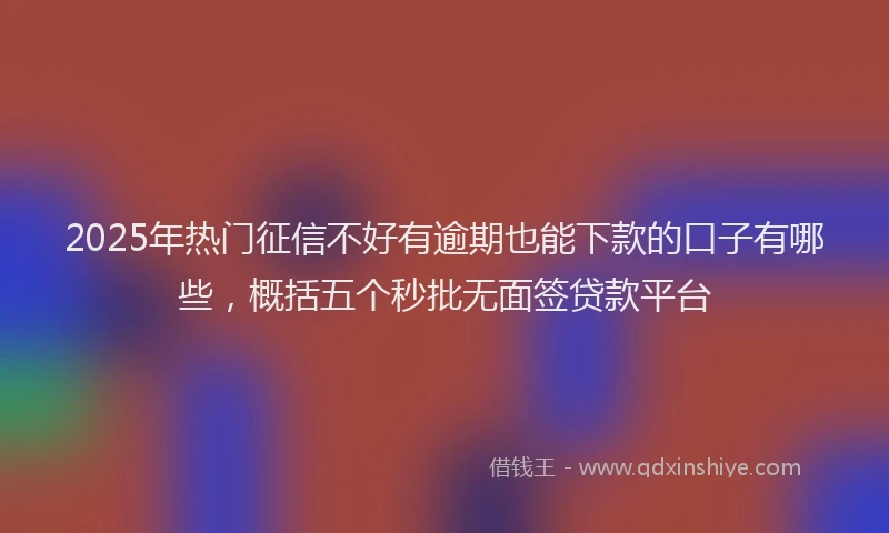 2025年热门征信不好有逾期也能下款的口子有哪些，概括五个秒批无面签贷款平台