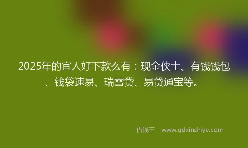 2025年的宜人好下款么有：现金侠士、有钱钱包、钱袋速易、瑞雪贷、易贷通宝等。