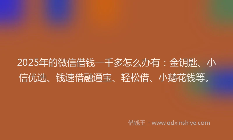 2025年的微信借钱一千多怎么办有：金钥匙、小信优选、钱速借融通宝、轻松借、小鹅花钱等。
