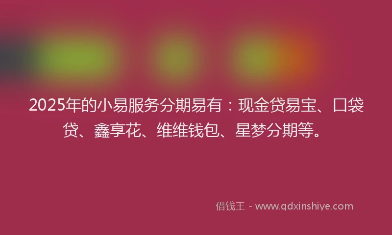 2025年的小易服务分期易有：现金贷易宝、口袋贷、鑫享花、维维钱包、星梦分期等。