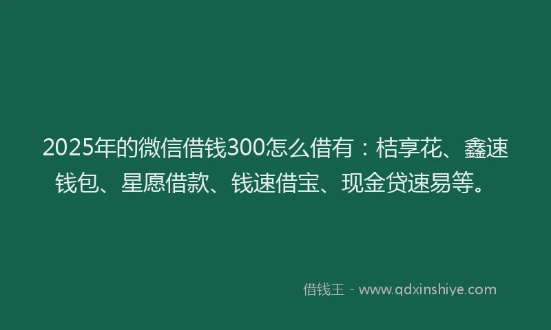 2025年的微信借钱300怎么借有：桔享花、鑫速钱包、星愿借款、钱速借宝、现金贷速易等。