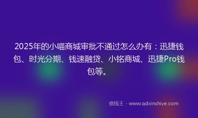 2025年的小喵商城审批不通过怎么办有：迅捷钱包、时光分期、钱速融贷、小铭商城、迅捷Pro钱包等。