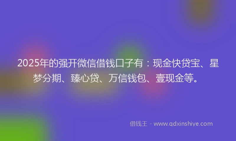 2025年的强开微信借钱口子有：现金快贷宝、星梦分期、臻心贷、万信钱包、壹现金等。