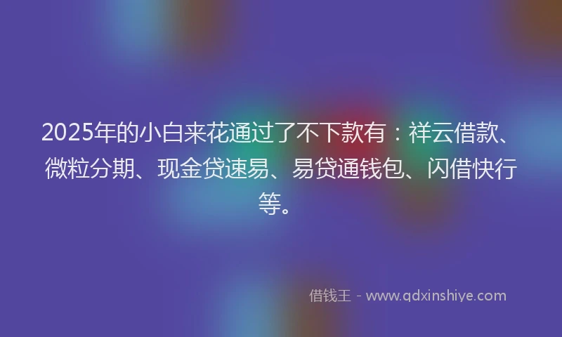 2025年的小白来花通过了不下款有：祥云借款、微粒分期、现金贷速易、易贷通钱包、闪借快行等。
