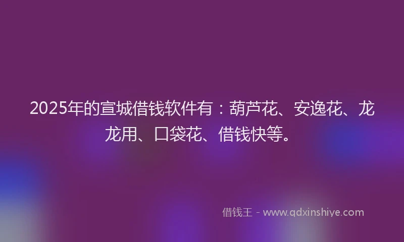 2025年的宣城借钱软件有：葫芦花、安逸花、龙龙用、口袋花、借钱快等。