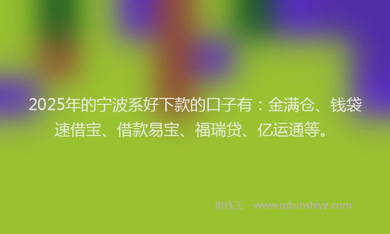 2025年的宁波系好下款的口子有：金满仓、钱袋速借宝、借款易宝、福瑞贷、亿运通等。