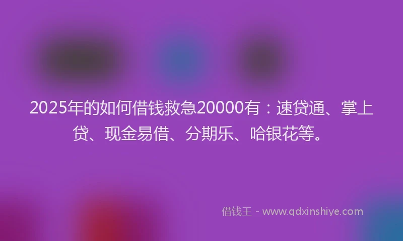 2025年的如何借钱救急20000有：速贷通、掌上贷、现金易借、分期乐、哈银花等。
