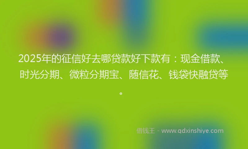 2025年的征信好去哪贷款好下款有：现金借款、时光分期、微粒分期宝、随信花、钱袋快融贷等。