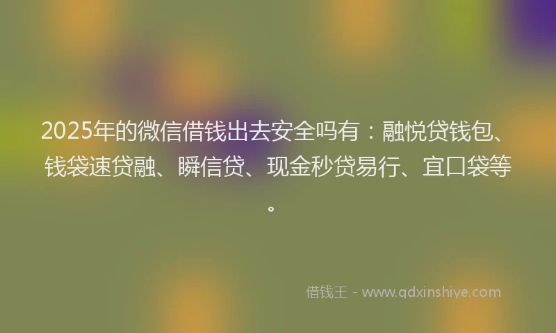 2025年的微信借钱出去安全吗有：融悦贷钱包、钱袋速贷融、瞬信贷、现金秒贷易行、宜口袋等。