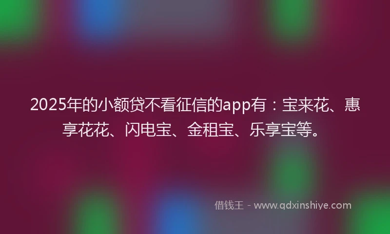 2025年的小额贷不看征信的app有：宝来花、惠享花花、闪电宝、金租宝、乐享宝等。